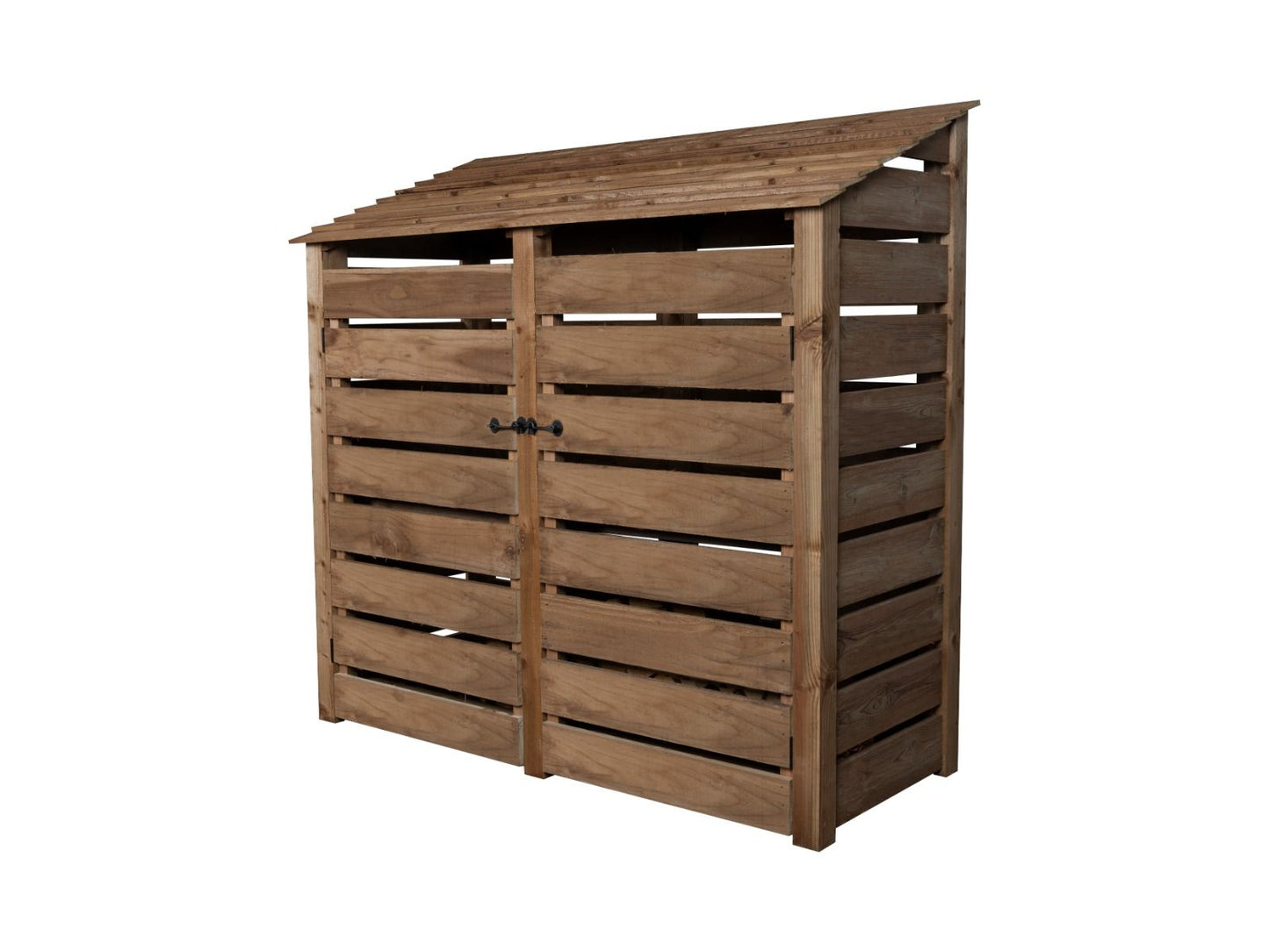 Slatted Wooden Log Store with Doors W-187cm, H-126cm or 180cm, D-88cm - Brown Finish