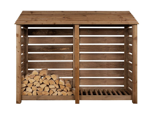 Slatted Wooden Log Store W-227cm, H-126cm or 180cm, D-88cm - Brown Finish