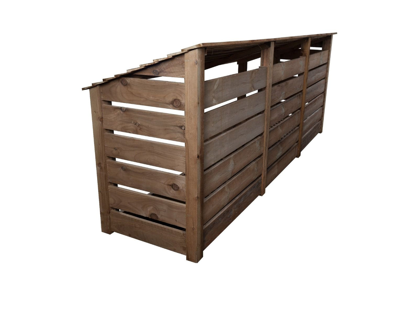 Slatted Wooden Log Store with Doors W-335cm, H-126cm or 180cm, D-88cm - Brown Finish