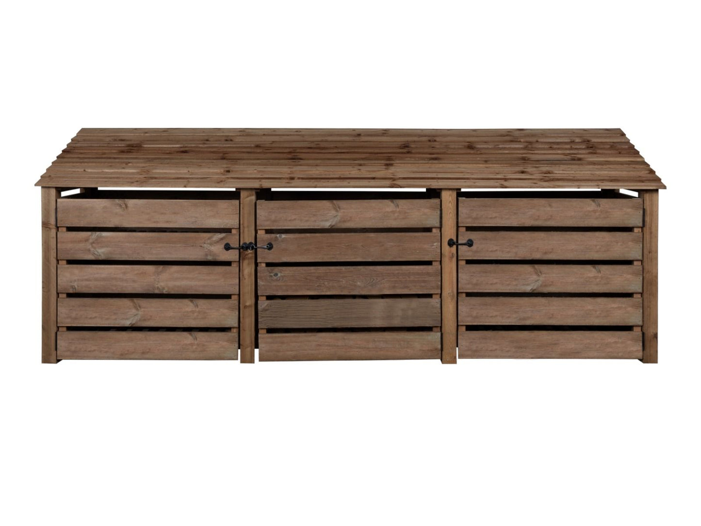 Slatted Wooden Log Store with Doors W-335cm, H-126cm or 180cm, D-88cm - Brown Finish