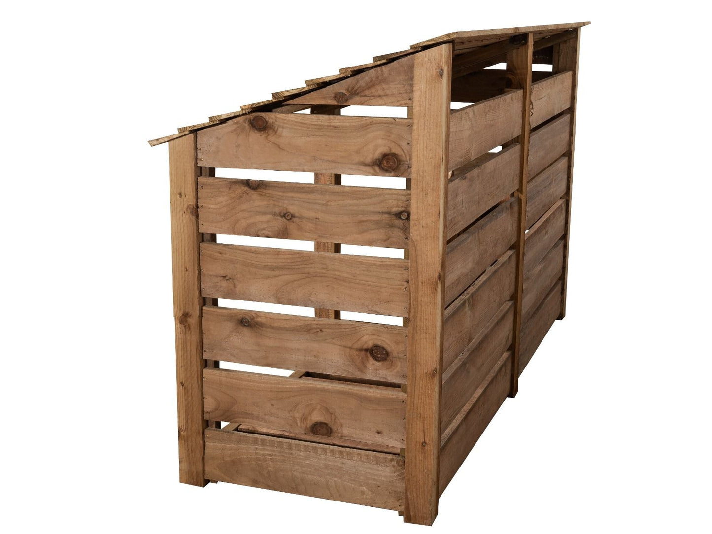 Slatted Wooden Log Store with Doors and Shelf W-227cm, H-126cm or 180cm, D-88cm - Brown Finish