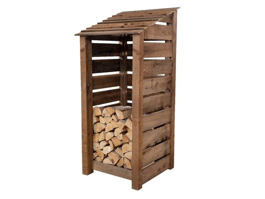 Slatted wooden log store W-79cm, H-126cm or 180cm, D-88cm - Brown Finish