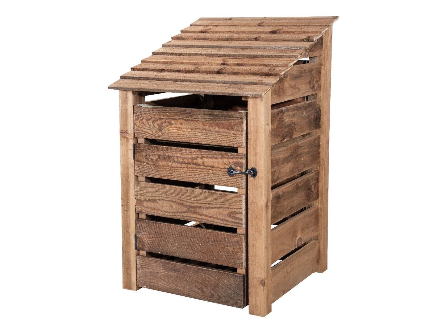 Slatted Wooden Log Store With Door and Shelf W-79cm, H-126cm or 180cm, D-88cm - Brown Finish