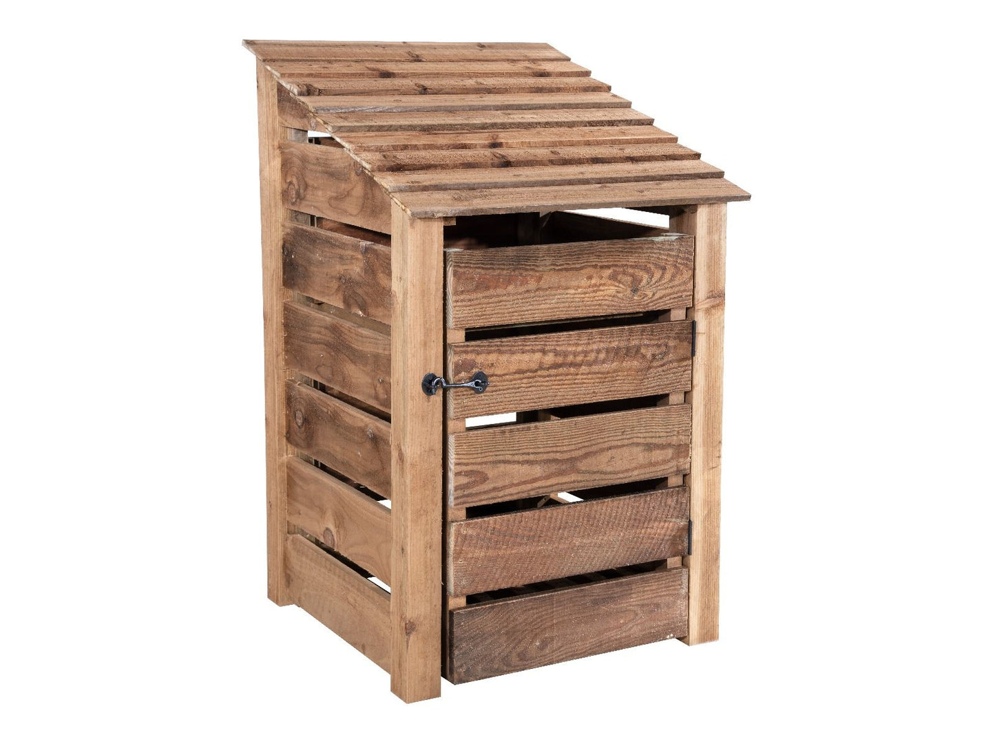 Slatted Wooden Log Store With Door W-79cm, H-126cm or 180cm, D-88cm - Brown Finish