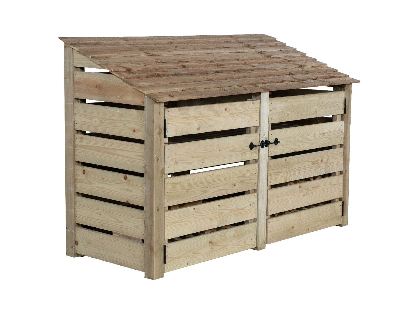 Slatted Wooden Log Store with Doors W-187cm, H-126cm or 180cm, D-88cm