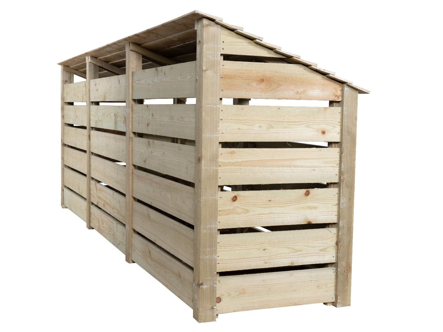 Slatted Wooden Log Store with Shelf W-335cm, H-126cm or 180cm, D-88cm