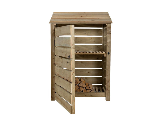 Slatted Wooden Log Store with Door and Shelf W-119cm, H-126cm Or 180cm, D-88cm
