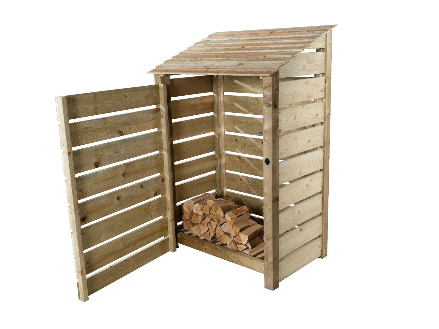 Slatted Wooden Log Store with Door W-119cm, H-126cm Or 180cm, D-88cm