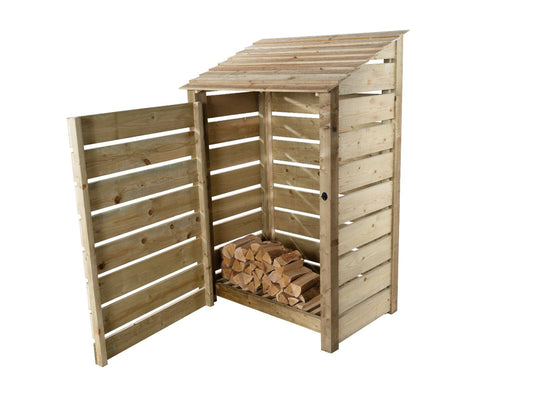 Slatted Wooden Log Store with Door W-119cm, H-126cm Or 180cm, D-88cm