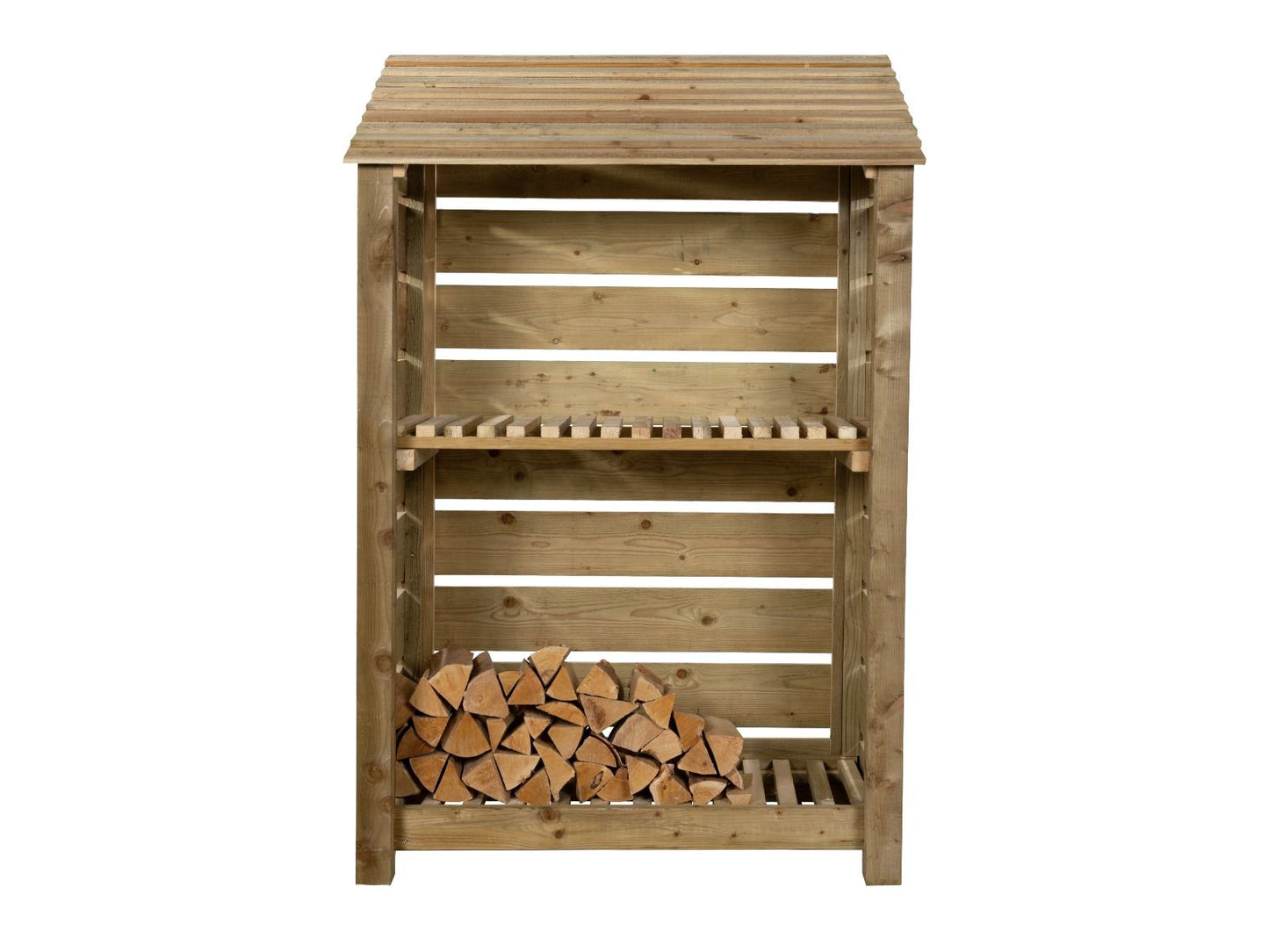 Slatted Wooden Log Store with Shelf W-119cm, H-126cm Or 180cm, D-88cm