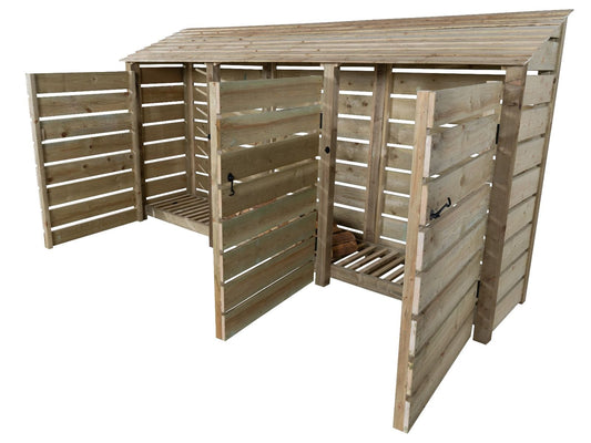 Slatted Wooden Log Store with Doors W-335cm, H-126cm or 180cm, D-88cm