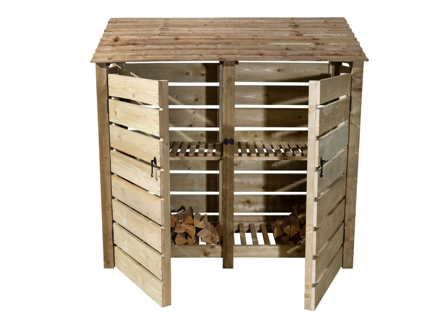 Slatted Wooden Log Store with Doors And Shelf W-187cm, H-126cm or 180cm, D-88cm
