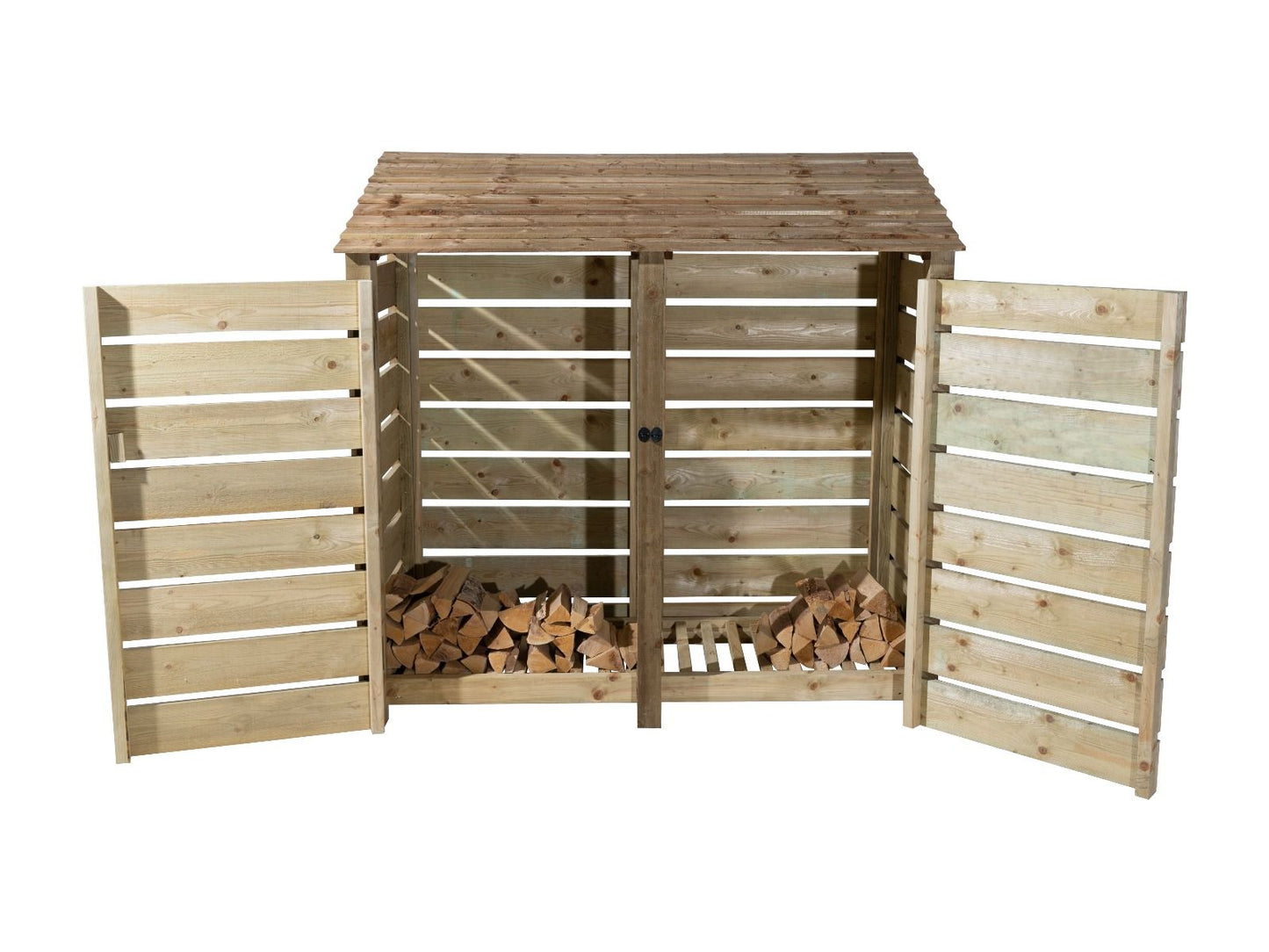 Slatted Wooden Log Store with Doors W-187cm, H-126cm or 180cm, D-88cm