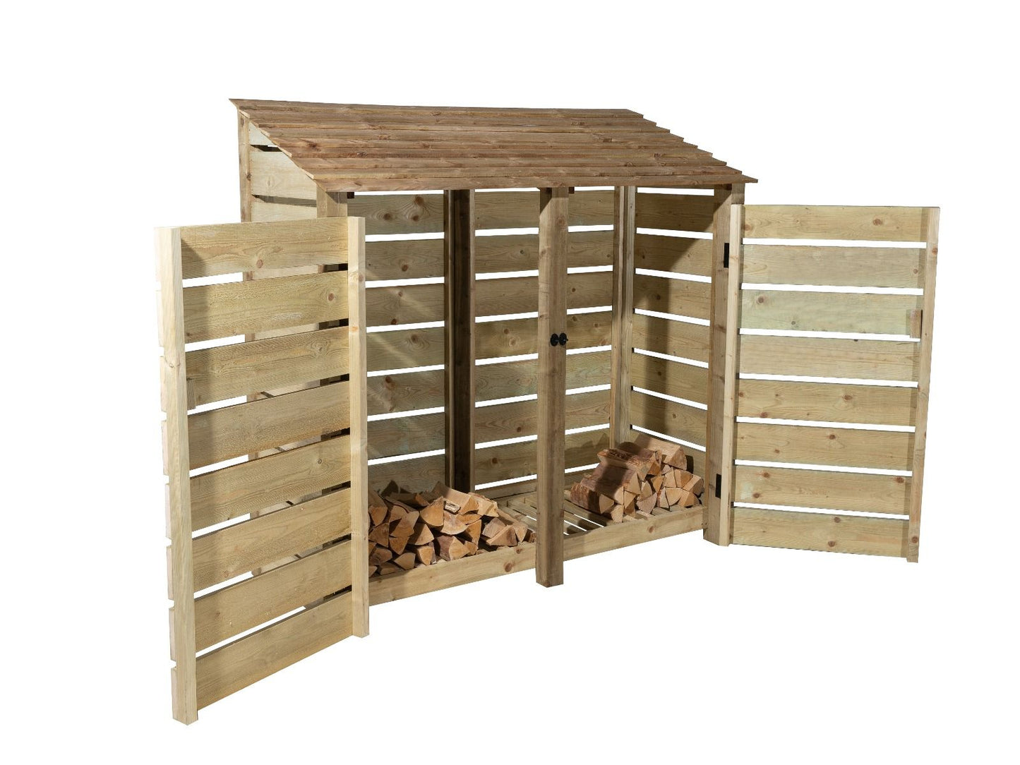 Slatted Wooden Log Store with Doors W-187cm, H-126cm or 180cm, D-88cm