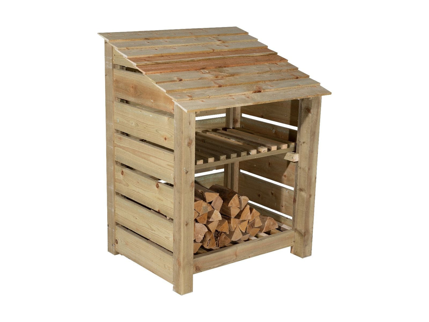 Slatted Wooden Log Store with Shelf W-99cm, H-126cm Or 180cm, D-88cm