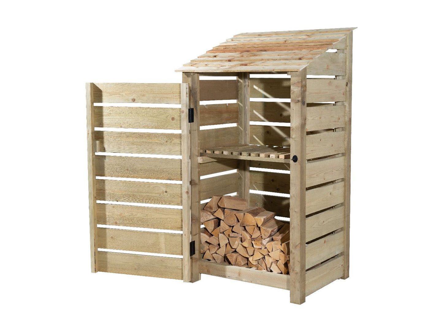Slatted Wooden Log Store with Door and Shelf W-99cm, H-126cm Or 180cm, D-88cm