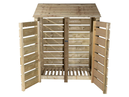 Slatted Wooden Log Store with Door W-146cm, H-126cm or 180cm, D-88cm