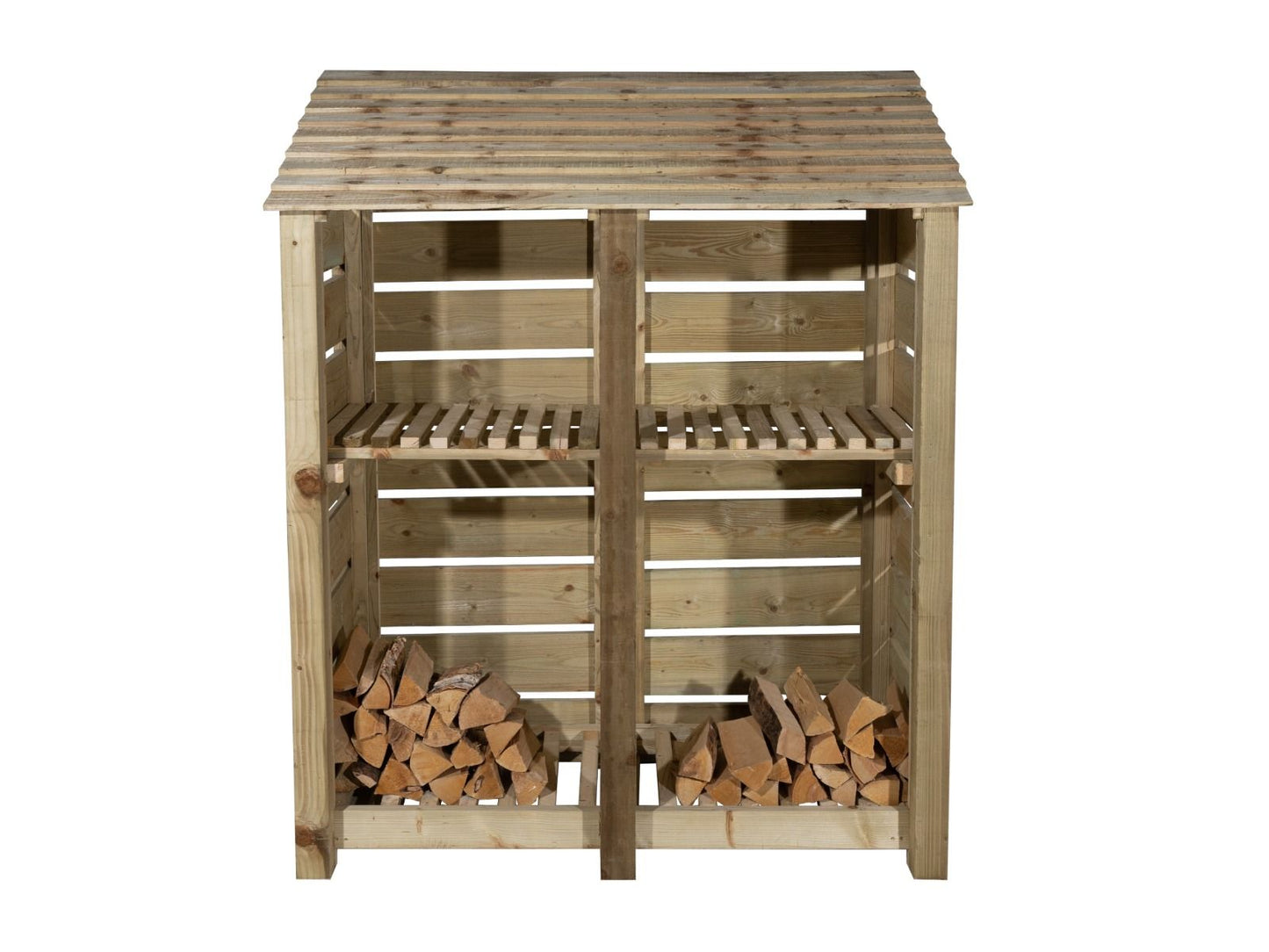 Slatted Wooden Log Store with Shelf W-146cm, H-126cm or 180cm, D-88cm