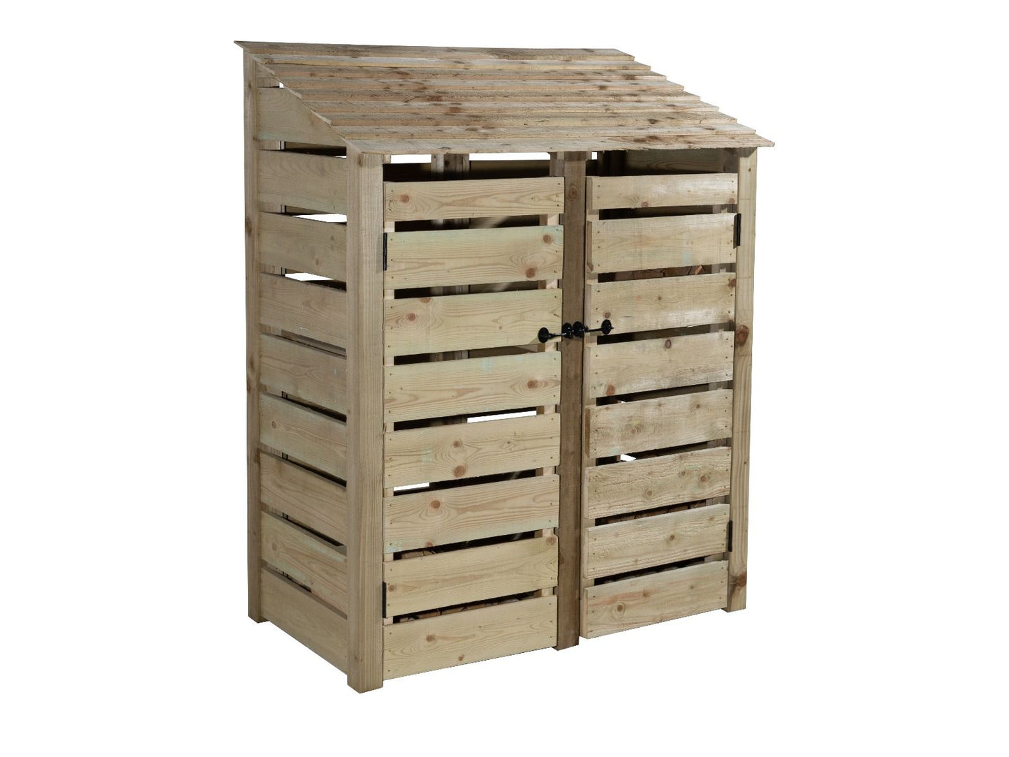 Slatted Wooden Log Store with Door and Shelf W-146cm, H-126cm or 180cm, D-88cm