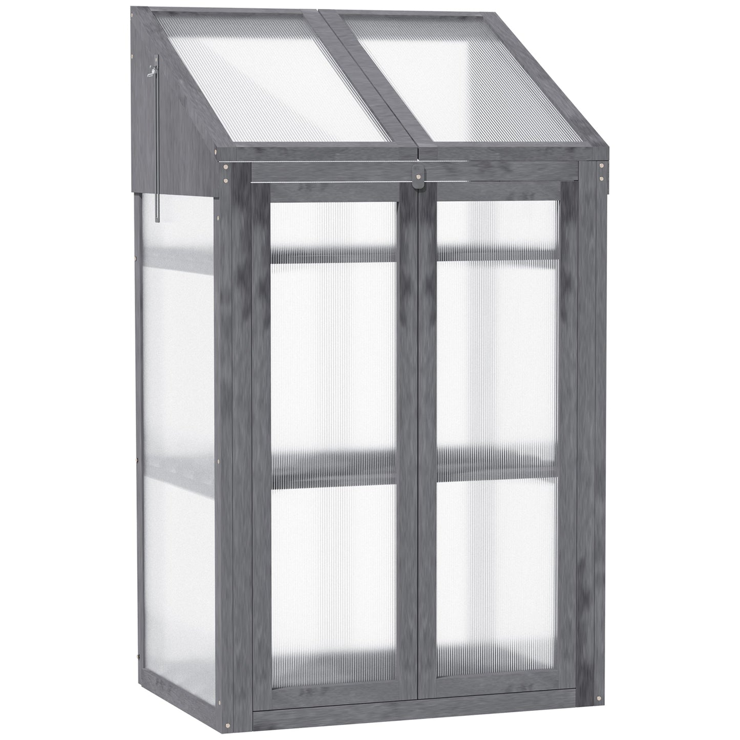 Outsunny Wooden Cold Frame Polycarbonate Greenhouse with Openable Top Cover and Double Door, Grow House for Flower, Vegetable and Plants, 70 x 50 x 120cm, Grey