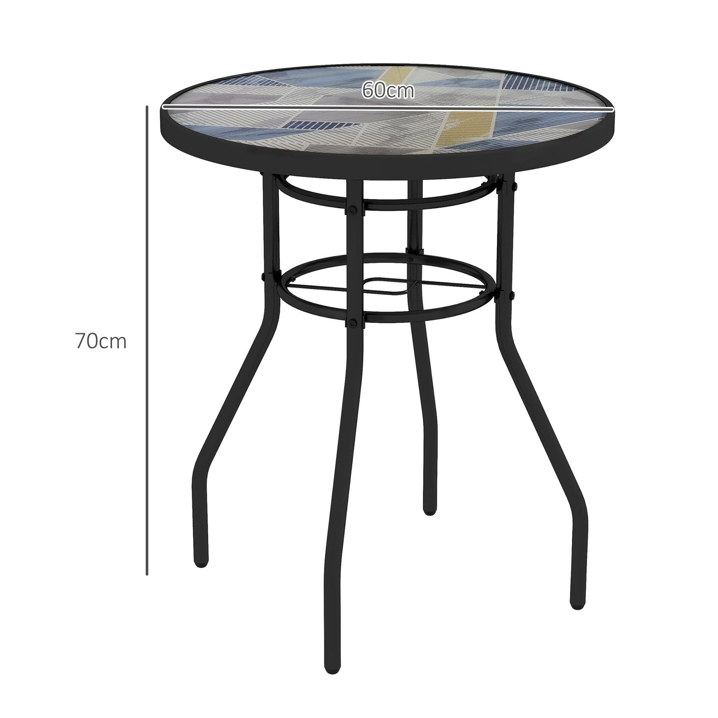 Outsunny \'ce\'a660 Garden Table, with Glass Printed Tabletop - Multicolour