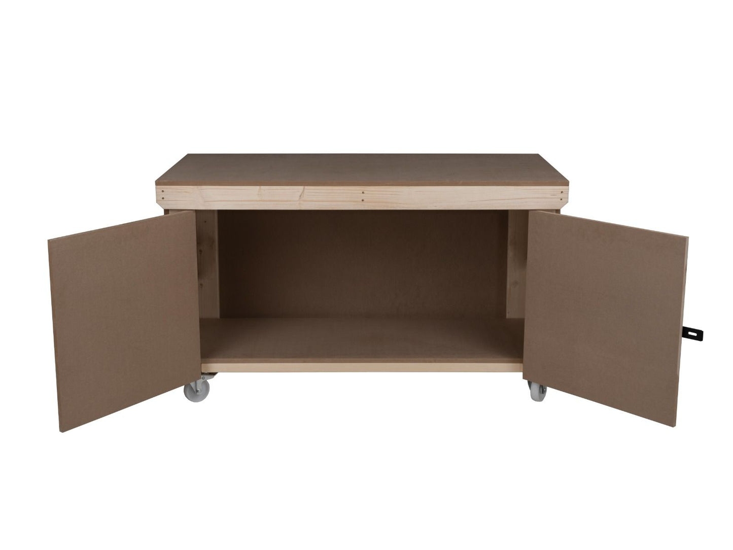 Wooden MDF Top Workbench With Lockable Cupboard (V.9) with wheels