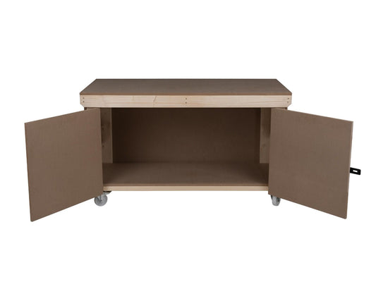 Wooden MDF Top Workbench With Lockable Cupboard (V.9) with wheels
