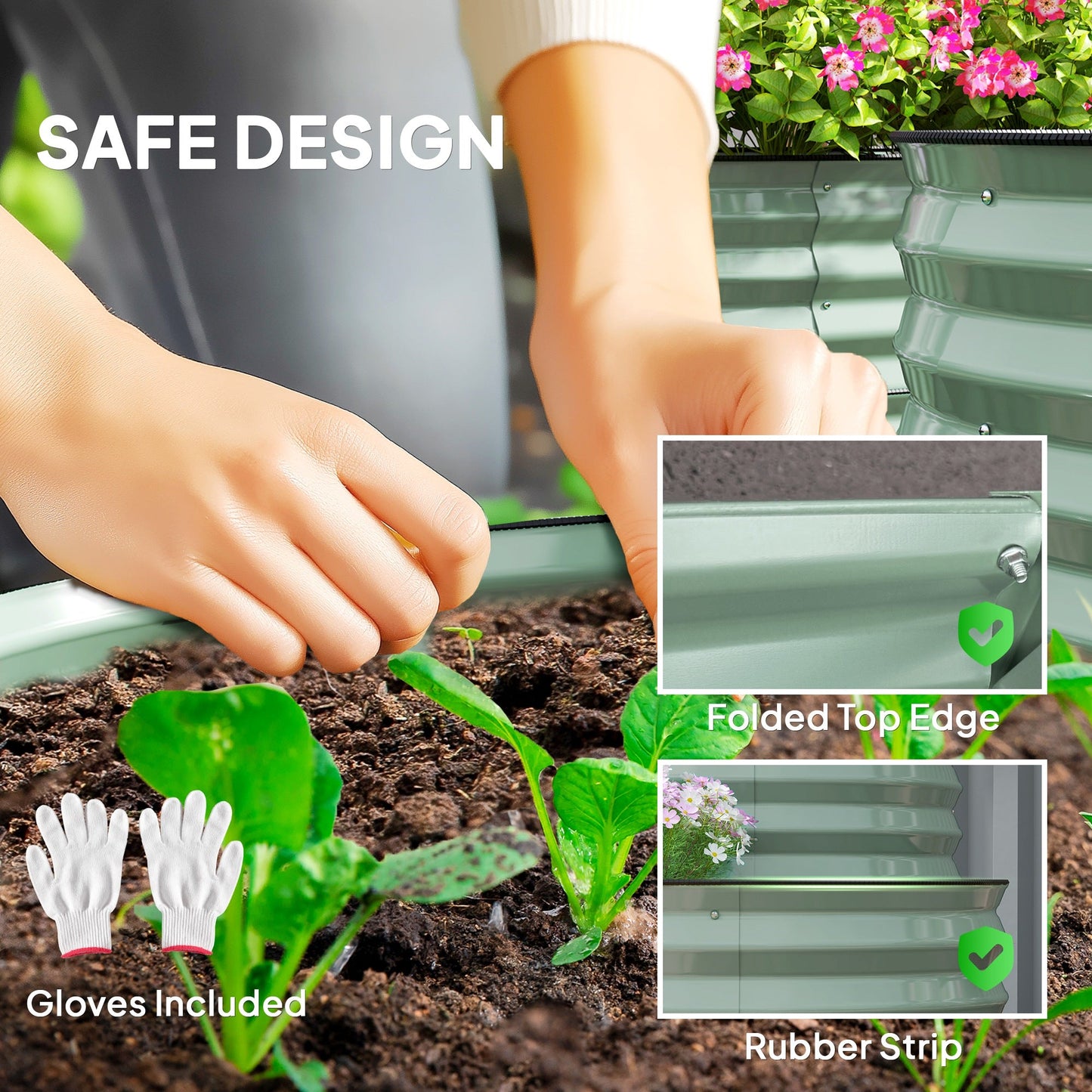 Outsunny Two-Tier Galvanised Steel Garden Planter - Light Green