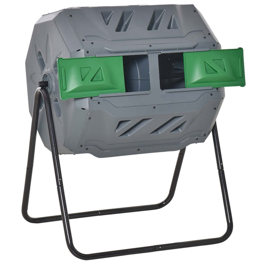 Outsunny 160L 360° Rotating Dual Chamber Composter - Grey