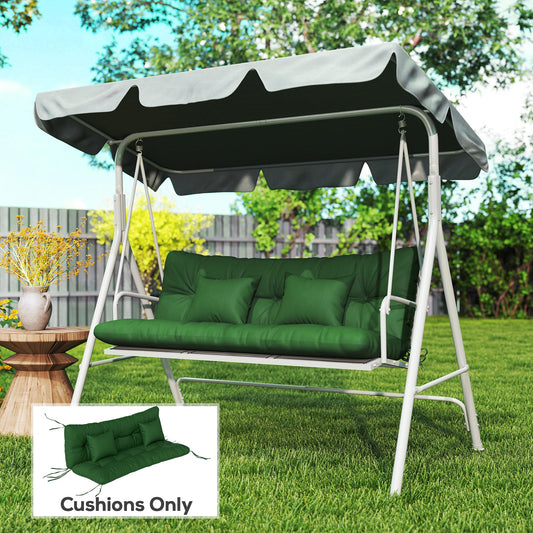 Outsunny Outdoor Seat Cushions Back Cushion with 2 Pillows, Water Repellent Seat Pads for 3-Seater Chair, Green