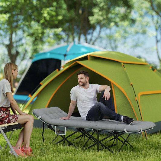 Outsunny 68cm Wide Folding Bed, Camping Cot for Adults with Mattress, Carry Bag, Storage Pocket, Max Load 150kg, Light Grey