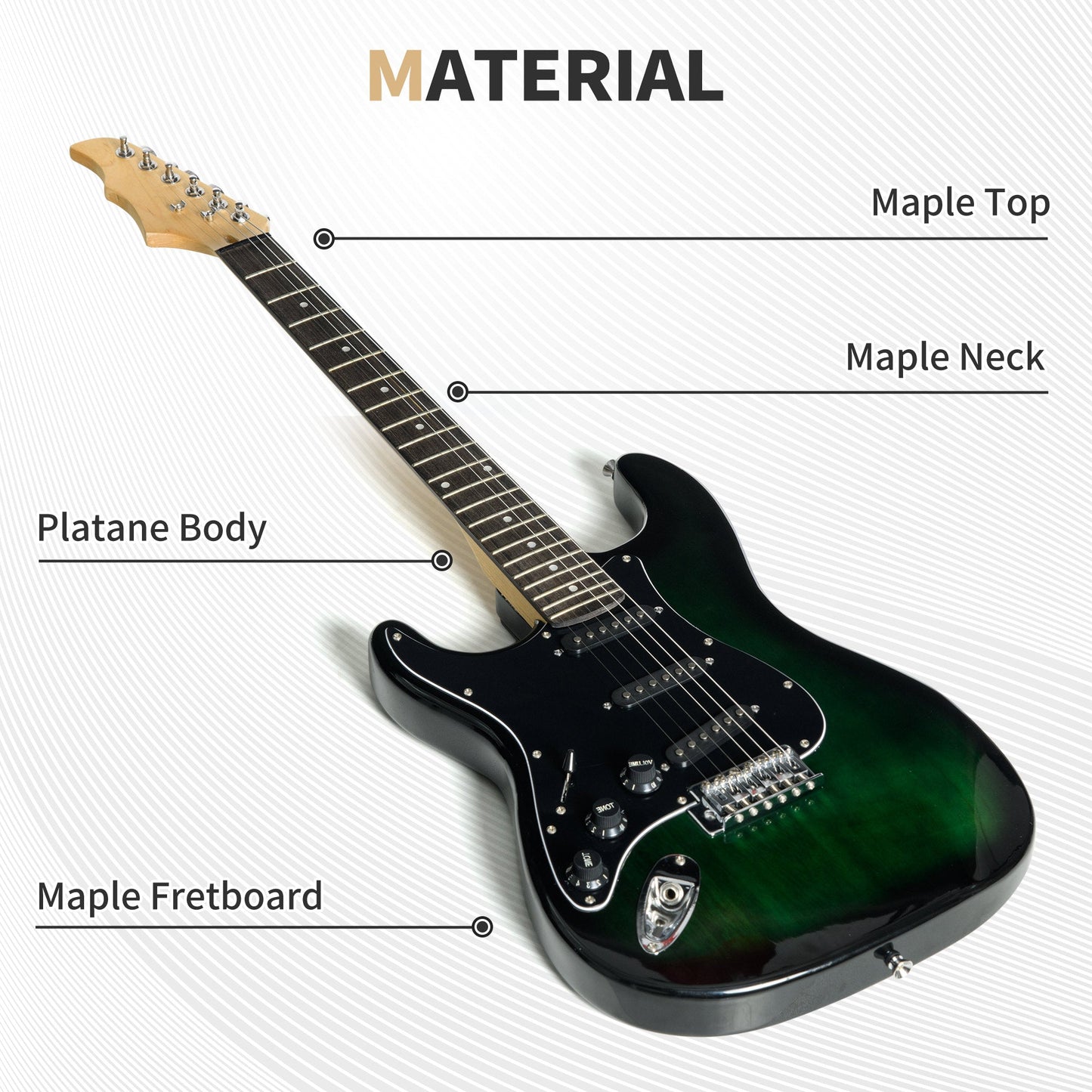 SPORTNOW Six-String Electric Guitar, with 15W Amplifier, Digital Turner, Picks, Shoulder Strap, Case Bag - Dark Green