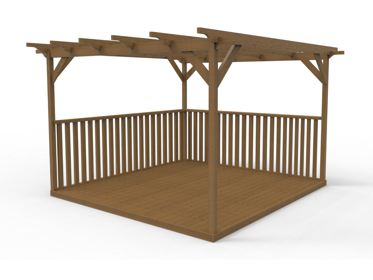 Square Pergola And Decking Kit With Two Side Balustrade