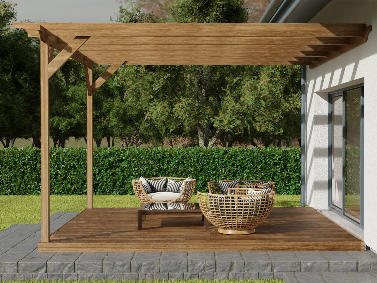 Wall Mounted Pergola and Decking Kit Sculpted Design