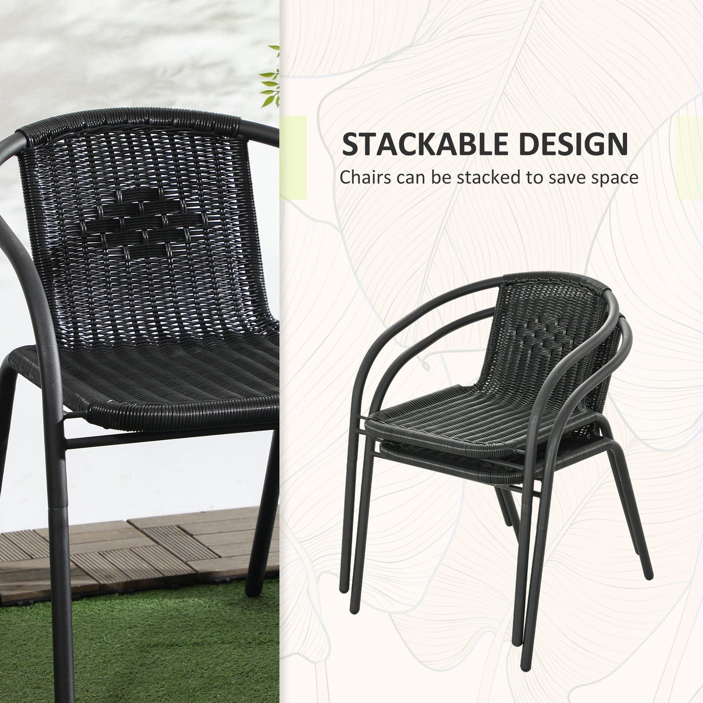 Outsunny 3 Pieces Rattan Bistro Set - Black