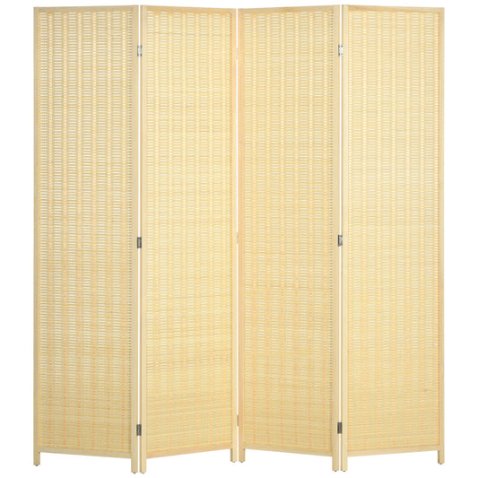 HOMCOM 4 Panel Folding Room Divider Screen, Wall Panel Privacy Furniture, Freestanding Paravent Partition Separator for Living Room, Bedroom and Office, 180 x 180cm, Natural