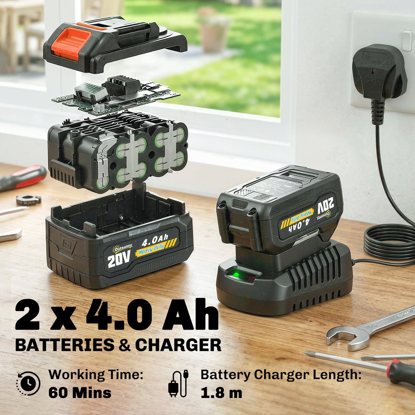Outsunny 18V 8" Cordless Pole Chainsaw, 1.94m/2.56m Electric Chainsaw with 2 x 4.0Ah Batteries, Charger, Auto Lubrication