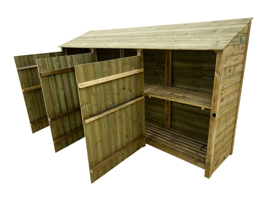 Wooden Premium Tongue/Groove Log Store with Doors and Shelf W-335cm, H-126cm or 180cm, D-88cm