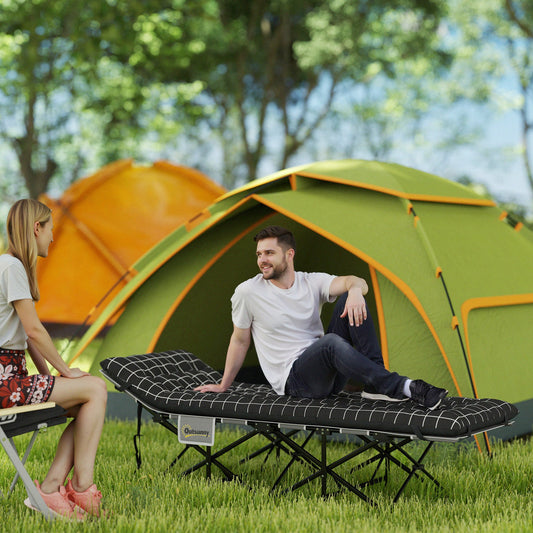 Outsunny 67cm Wide Folding Bed, Camping Cot for Adults with Mattress, Storage Pocket, Carry Bag, Max Load 150kg, Black