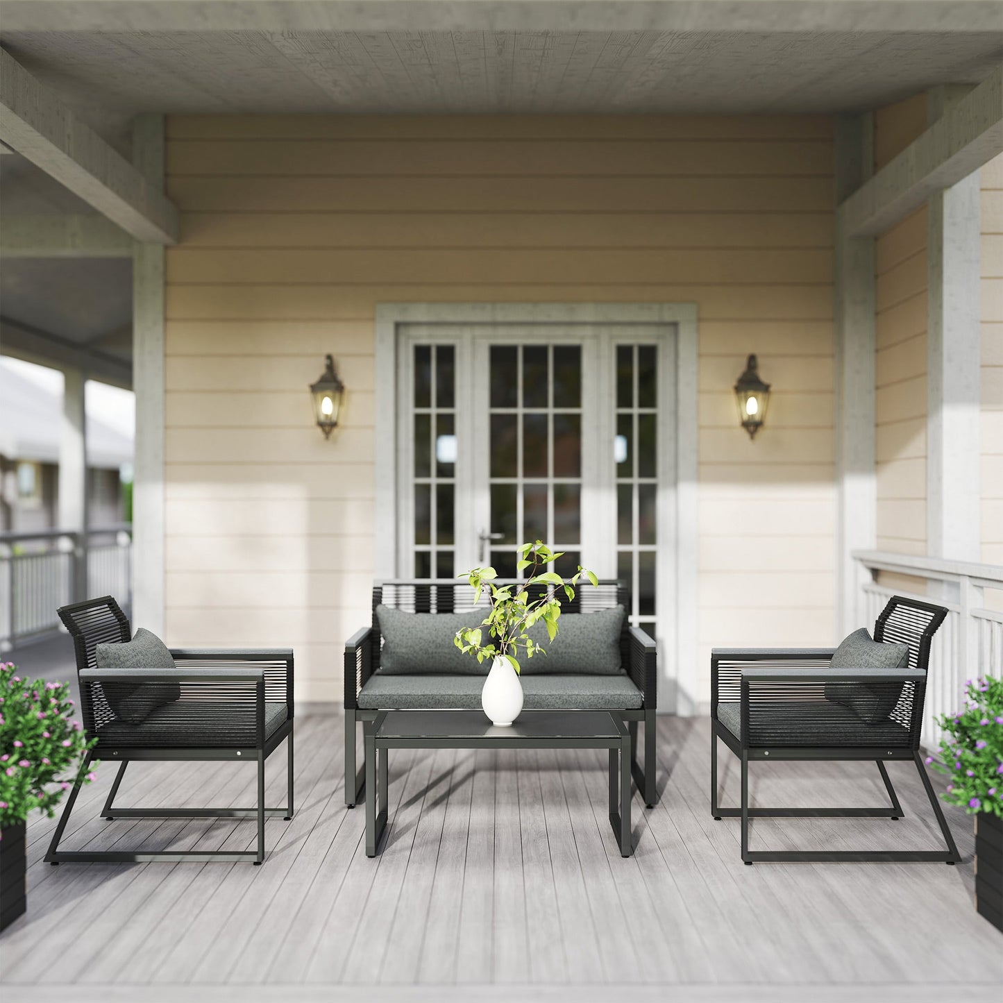 Outsunny 4 Pieces Rattan Garden Furniture Set - Charcoal Grey