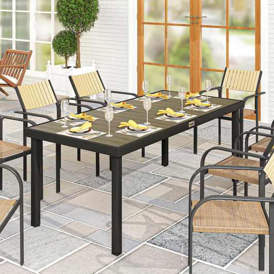 Outsunny Aluminium Outdoor Garden Dining Table for 8 People, Faux Wood Top, for Garden, Patio, 190 x 90 x 74cm, Brown