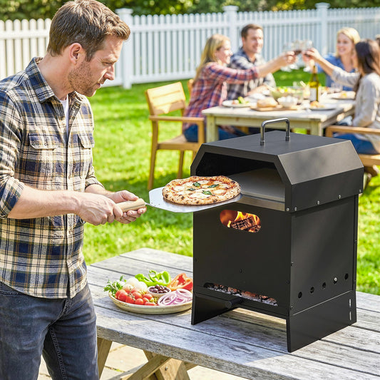 Outsunny 3 in 1 Outdoor Pizza Oven, Portable Wood Fired Pizza Maker with Handles, Stone and Peel