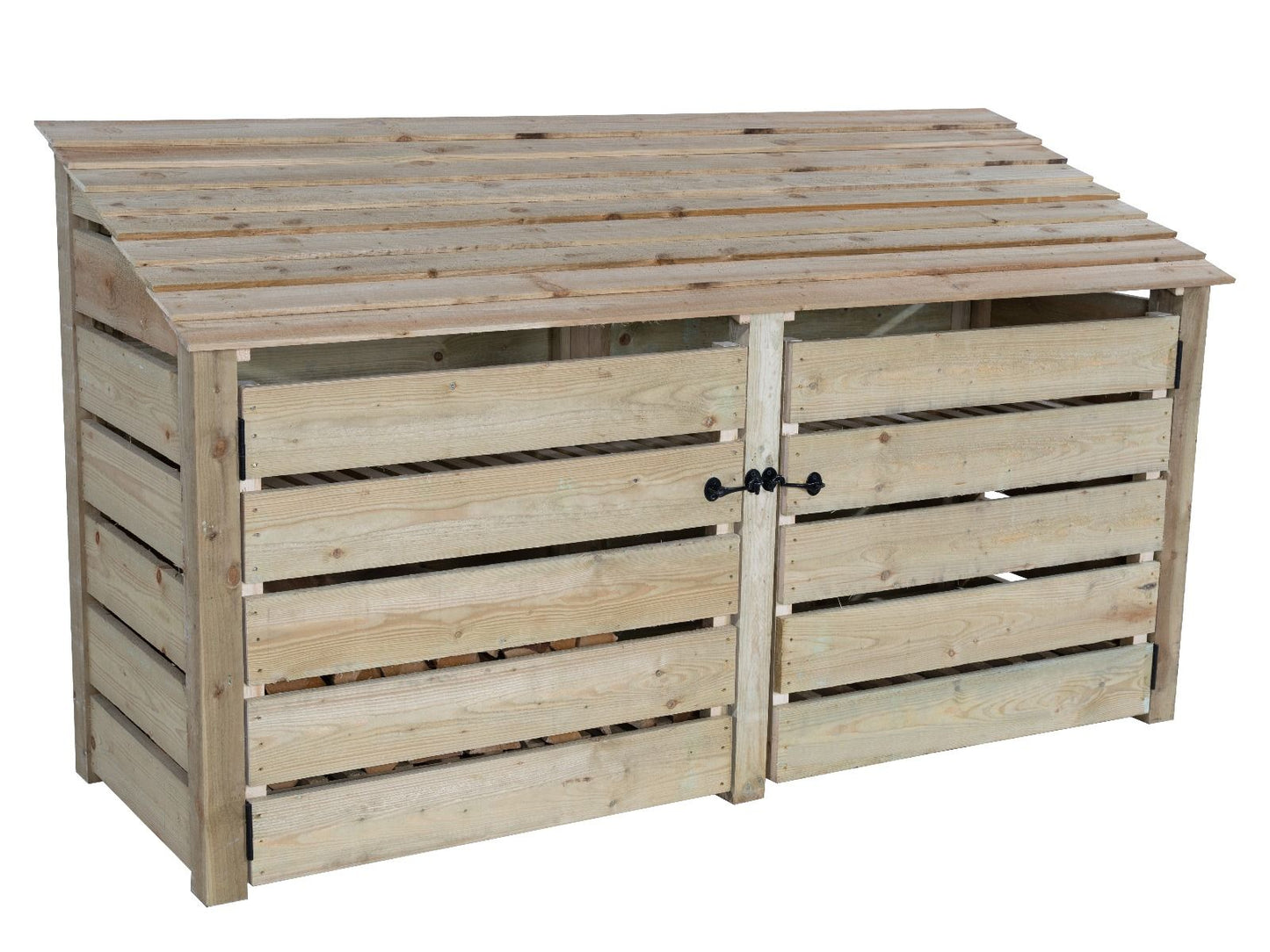 Slatted Wooden Log Store with Doors W-227cm, H-126cm or 180cm, D-88cm