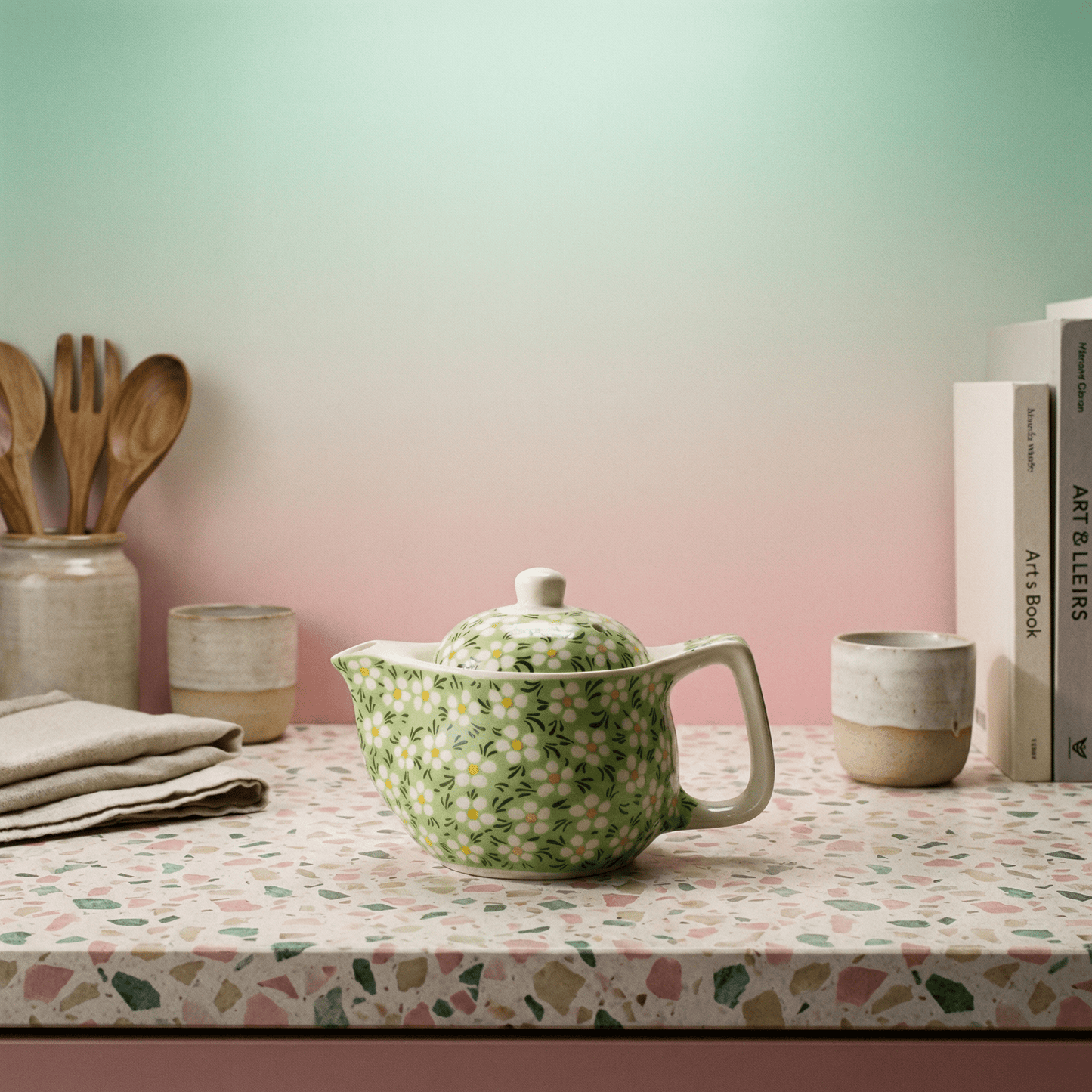 Small Herbal Teapot - Green Daisy