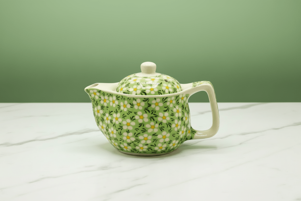 Small Herbal Teapot - Green Daisy