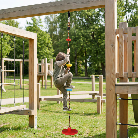 AIYAPLAY Climbing Rope, Kids Tree Swing Kit with Platforms and Disc Swings Seat, Obstacle Course Kids for Garden, Red