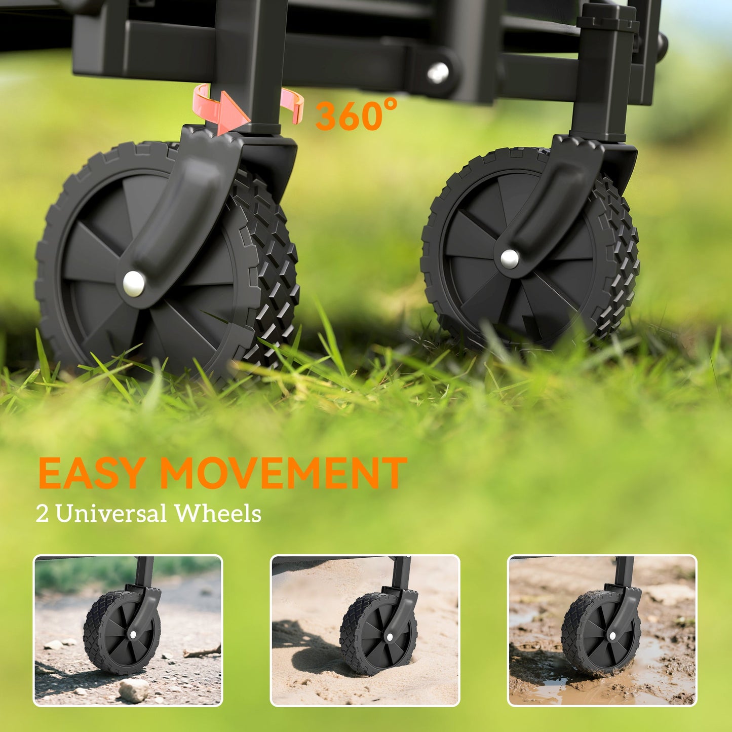 Outsunny 62L Festival Trolley on Wheels, Garden Folding Trolley Cart, 120kg Heavy Duty Collapsible Folding Wagon with Adjustable Handle and Carrying Bag for Beach, Camping, Festival, Grey