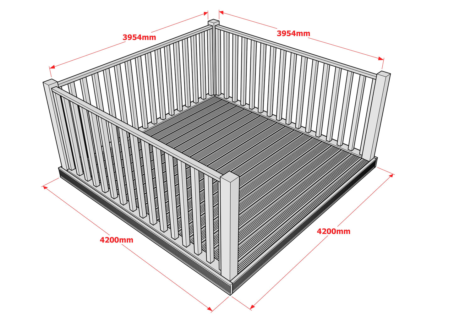 Decking Kit With Three Side Balustrade