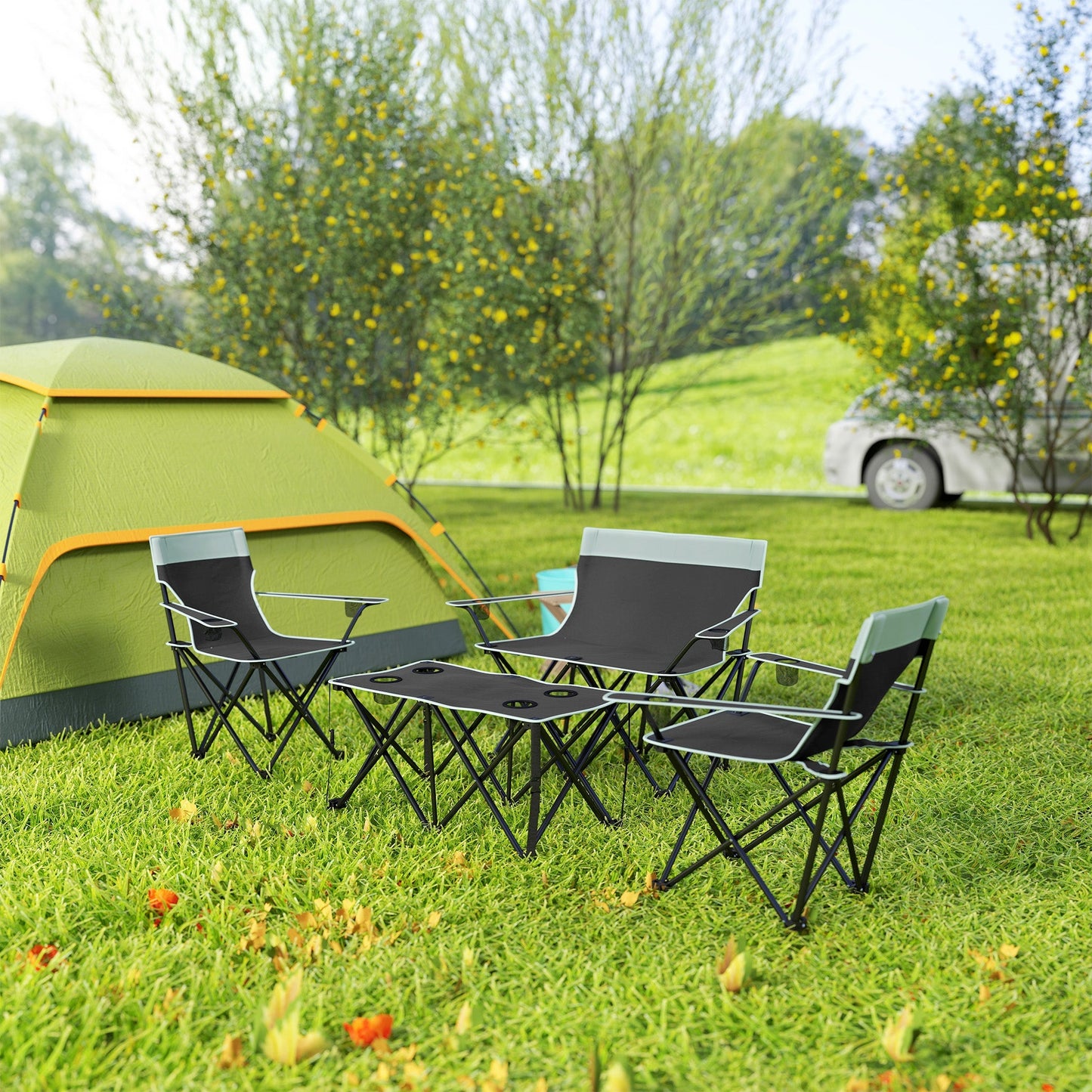 Outsunny Four-Piece Portable Picnic Table Set - Grey