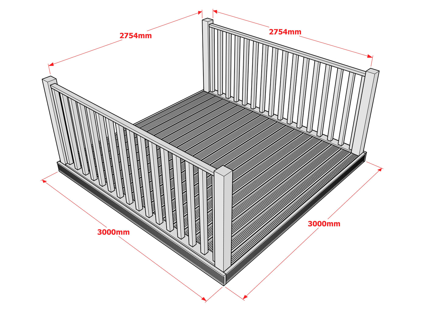 Decking Kit With Two Side Balustrade